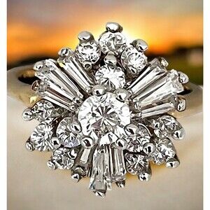 Vintage Uncas Ring Size 8 Cubic Zirconia Cluster 14K Gold Plate Mid-Century 14Q